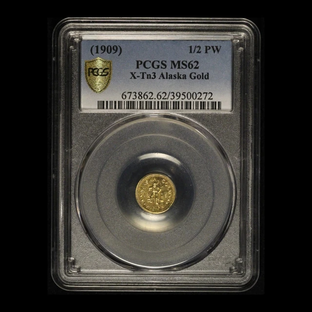 1909 1/2 PW Alaska Gold X-Tn3 PCGS MS 62 - Free Shipping USA