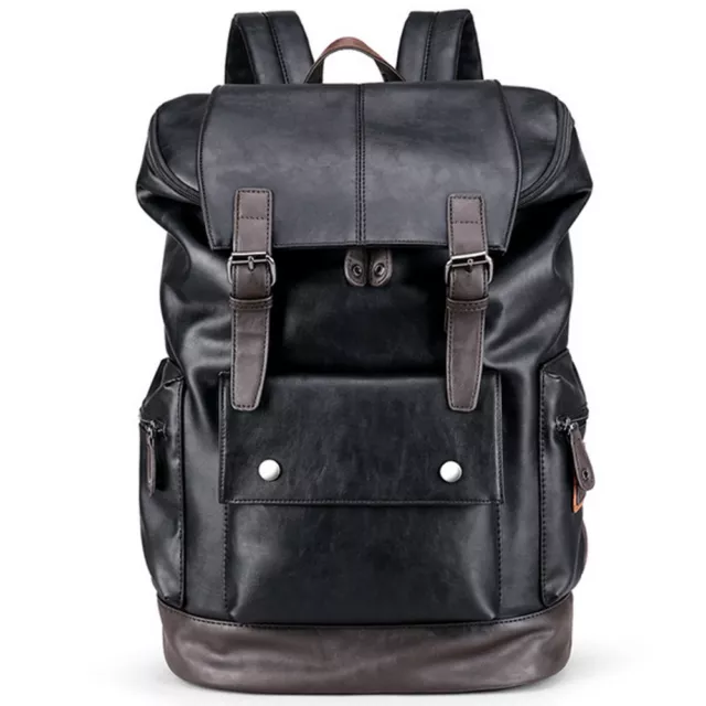 US Men Leather Laptop Backpack Work Business Travel Waterproof Bags School