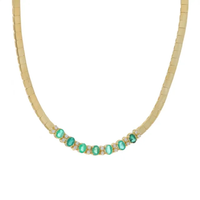 Gelbgold Smaragd Diamant Glieder Halskette 17 " - 18k Oval 4.18ctw