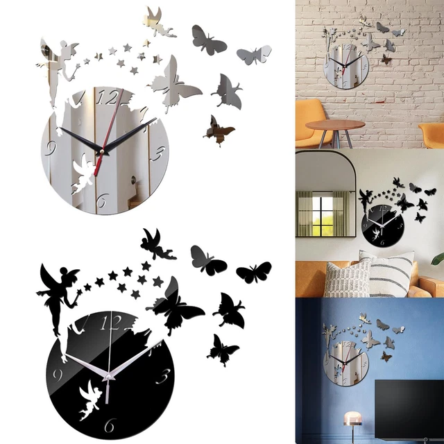 DIY MIRROR WALL Clock Butterfly Flying DIY Wall Clock Acrylic Clocks