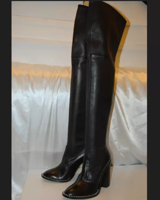 37.5/7❤️CASADEI BLACK Stretch LEATHER OVER  KNEE THIGH HIGH HEEL BOOTS ITALY OTK