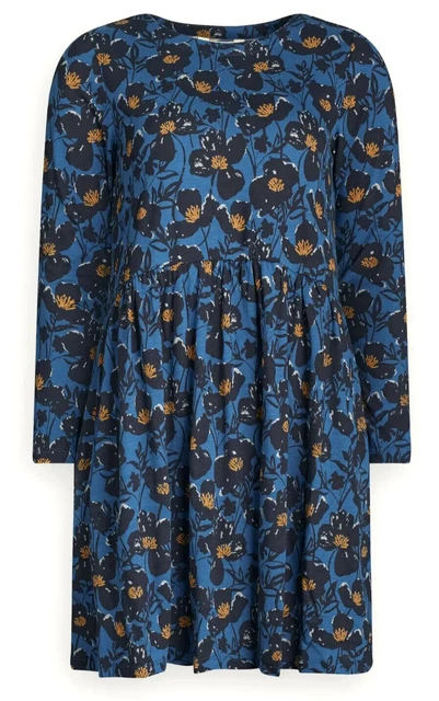 Seasalt Women's Blue Sea Mirror Printed Poppies Dusk Dress UK 20 Regular RRP £55