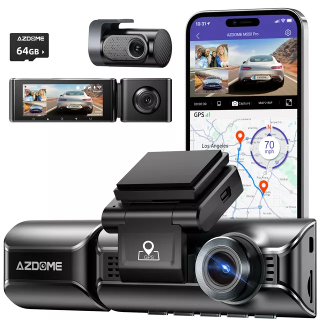 AZDOME 3Lens 4K Dashcam 1440P+1080P+1080P AutoKamera WiFi GPS Loop-Aufnahm 64 TF