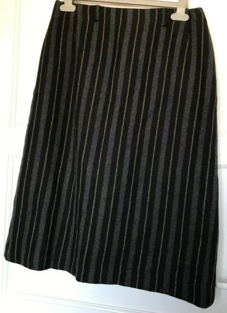 DAKS London 100% Lambs Wool Stripe Black Grey A Line Skirt UK Size 10