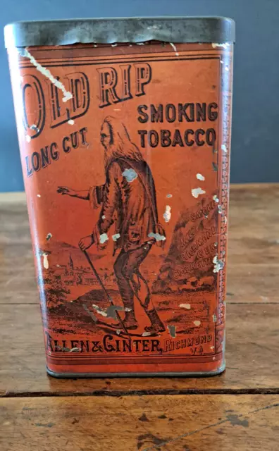 RARE 1930s  Allen & Ginter OLD RIP  Smoking Tobacco Tin Empty  Richmond Virginia
