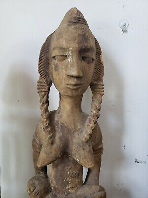 Antique Rare Lot Of 2 African Wood Carved Tribal Sculptures Art Artifacts Figure 3