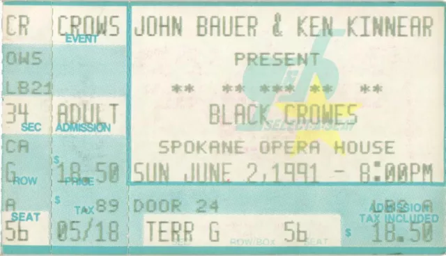 Vintage 1991 Black Crowes Jellyfish Concert Ticket Stub Spokane WA