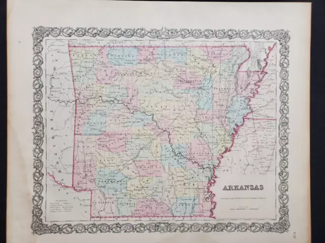 1855 Colton Map - Arkansas - 100% Genuine Antique