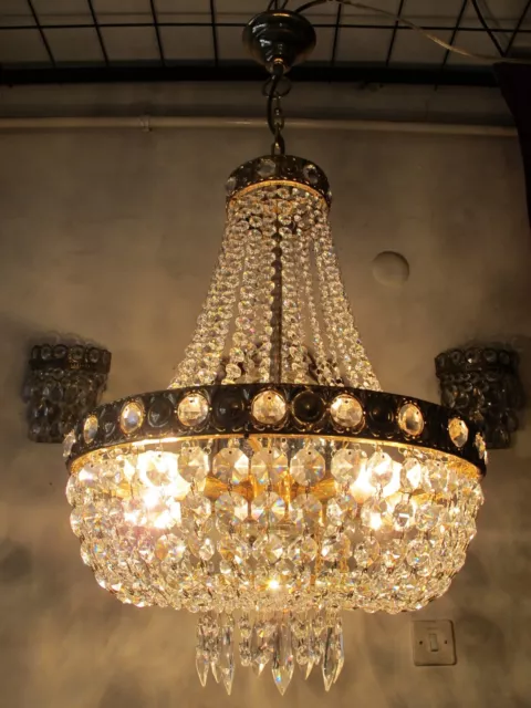 Antique Vintage  French Swarovski Crystals Elegant Chandelier Light,  Lamp 1940s