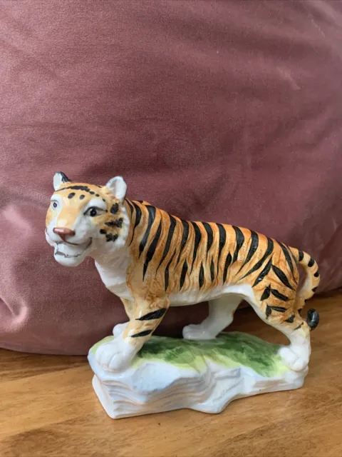 Tiger Felis Tigris Porcelain Ornament Crown Over S Vintage Jungle
