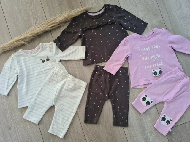 All George 0-3 Outfit Sets Baby Girl Bundle x 3 Good tops leggins pink purple