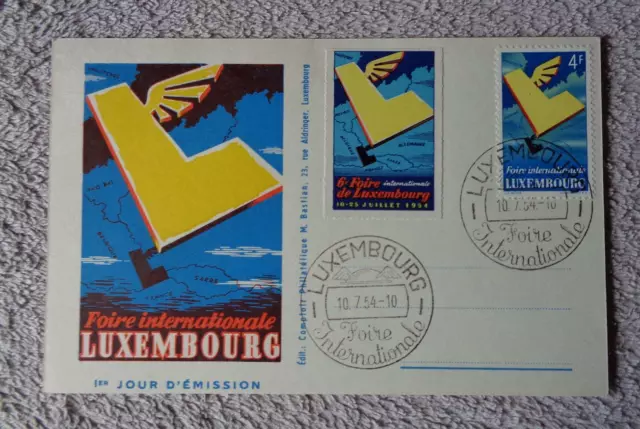 Luxembourg  carte maximum ( 1er jour) foire internationale 1954 en très bon état