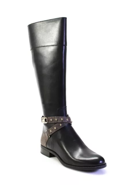 Michael Michael Kors Womens Kincaid Monogram Stud Tall Boots Black Brown Size 8