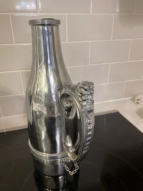Reed Barton Style Champagne Wine Bottle Caddy Cooler Figural Handle Silver plate