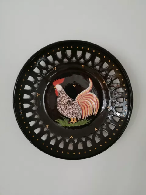 Keramik Teller Zierteller Wandteller Hahn Gockel - Vintage Handarbeit handbemalt