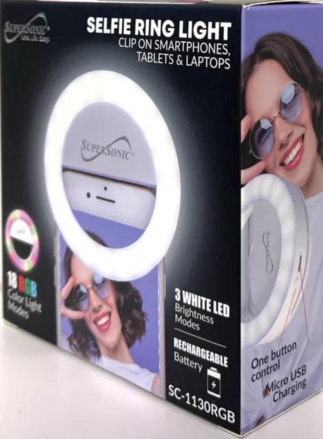 Supersonic SC-1130RGB Selfie Ring Mini Clip W/white &rgb Light (sc1130rgb)