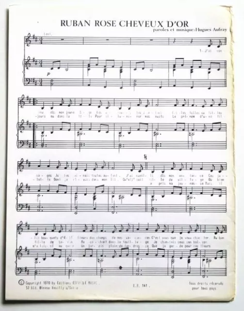 Partition vintage sheet music HUGUES AUFRAY : Ruban Rose Cheveux d'Or * 70's