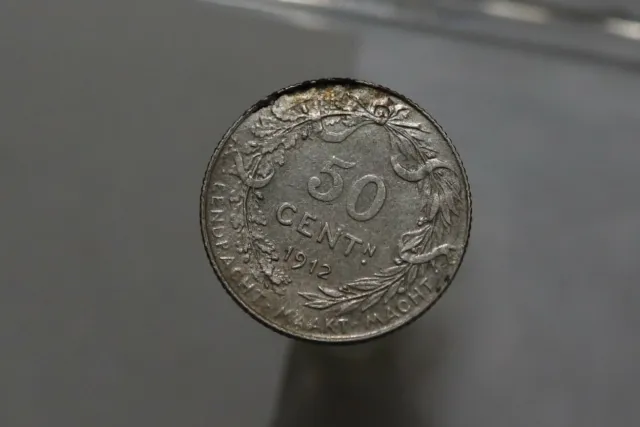 Belgium 50 Centimes 1912 Der Belgen Silver High Grade B46 #Z9362
