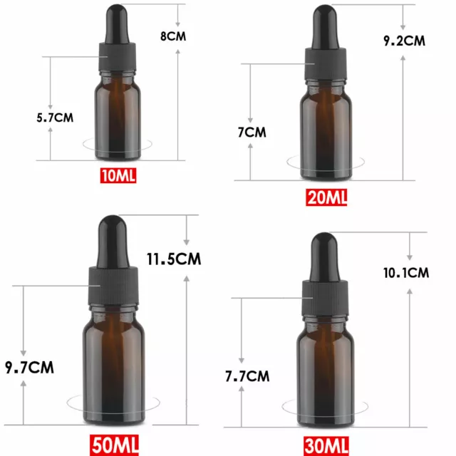 10-100ML Amber Glass Liquid Dropper Reagent Eye Pipette Essential Oils Bottle AU 2