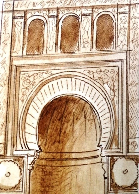 Dessin Aquarelle Original Orientaliste - Architecture D'Église En Égypte - XIXe Siècle