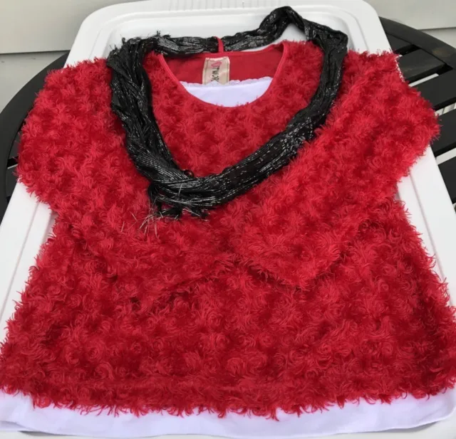 NEW 2pc KNITWORKS 2fer Red Chenille Sweater SHIRT Top & SCARF Size L Large NWT