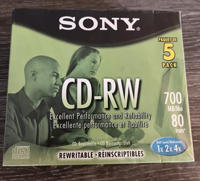 New & Sealed! Sony CD - RW 5 Pack Blank Discs 700MB 80Min Rewritable 5CDRW700L