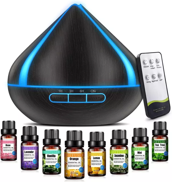 Diffuser Aromatherapie Set Fernbedienung 500 ml 8 Ölen Timer Automatik Schwarz