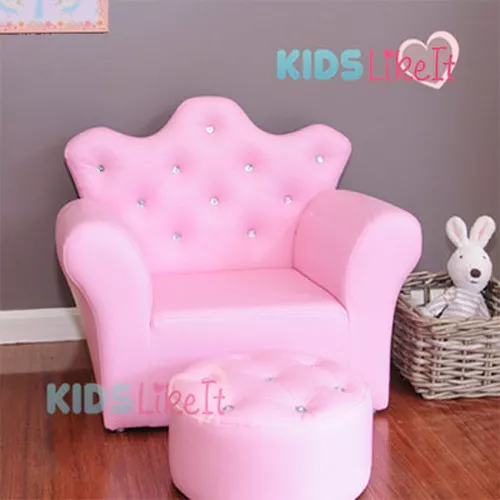 Brand new PINK GIRLS Toddlers Bone Leather / CRYSTAL PRINCESS SOFA Kids CHAIR