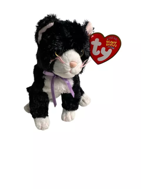 FUSSY BLACK White Cat Beanie Babies DOB Feb 15 2004 Rare