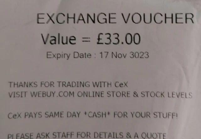 Cex Exchange Voucher Coupon Value £33