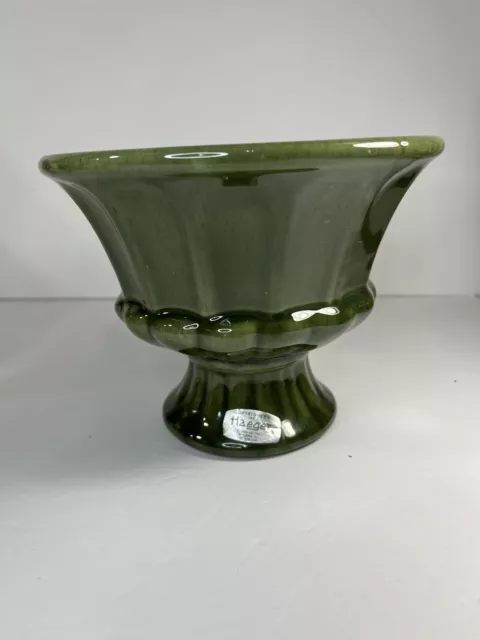Haeger Pottery Olive Green Ribbed Pedestal Planter Vase Made Exclusively For FTD