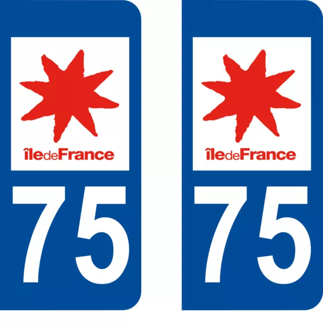 Département 75 sticker 2 autocollants style immatriculation AUTO PLAQUE