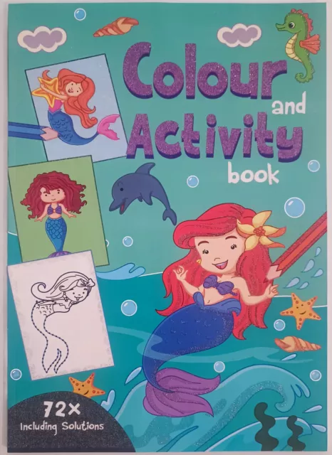 Mal Rätsel Aktivitätenbuch f. Kinder 72 Seiten A4 u. Lösungen Thema Meerjungfrau