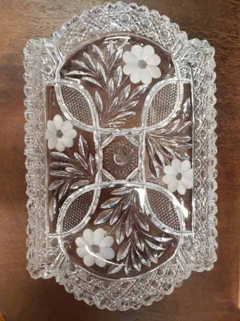 American Brilliant Cut glass tray- Floral - Vintage- Beautiful L13" X W8" X1.5" 2