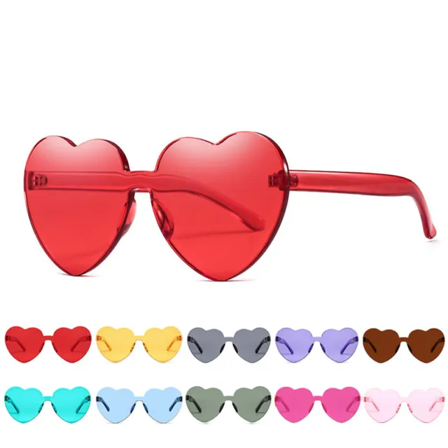 Heart Shape Rimless Sunglasses Transparent Candy Color Frameless Glasses Eyewear