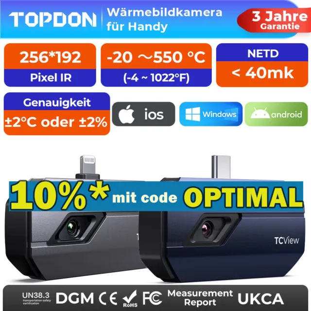 🔥TOPDON TC001/TC002 IR Infrarot Wärmebildkamera 256x192 Pixel für Android/IOS