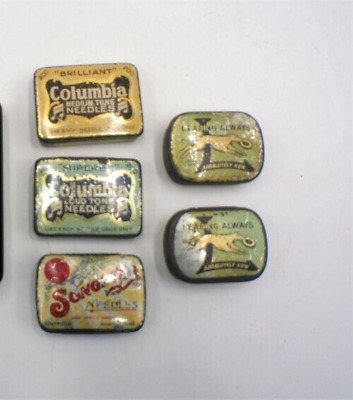 5 Vintage Record Needle Tins & Needles For 78S