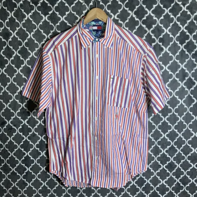 Vintage Tommy Hilfiger Button Up Shirt Mens Size Medium 90s Striped Crest