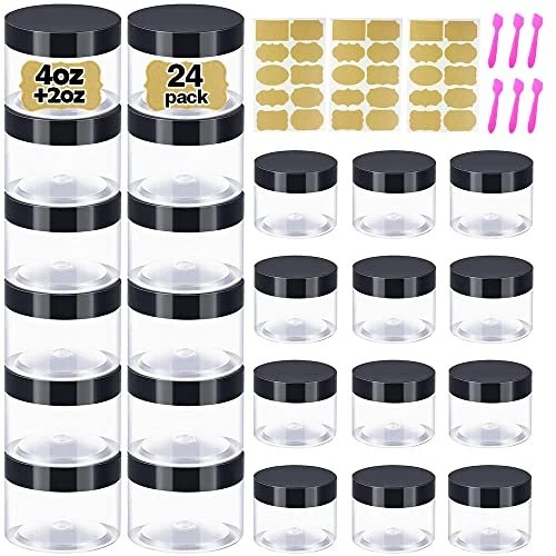 4 oz Small Plastic Containers with Lids 24 Pack Plastic Jars with Lids + Small