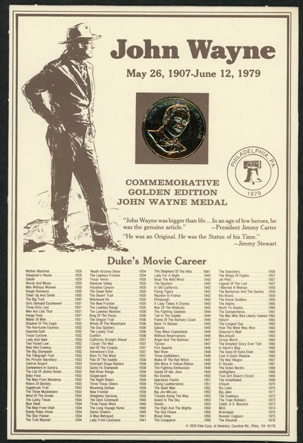 John Wayne Commemorative Golden Edition Medal w/Cert