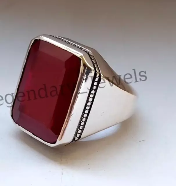 Natural Ruby Gemstone Handmade Ring with 925 Sterling Silver Men's Ring Jewelry