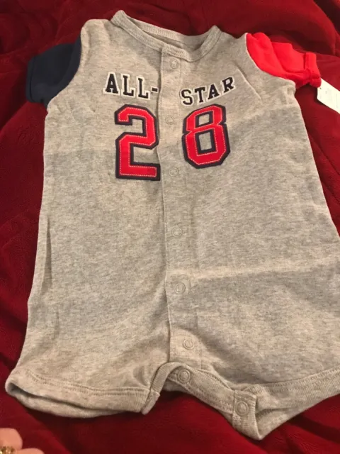 Carters Infant Boys Gray & Red All Star Romper Bodysuit Baby Outfit Size 3Month
