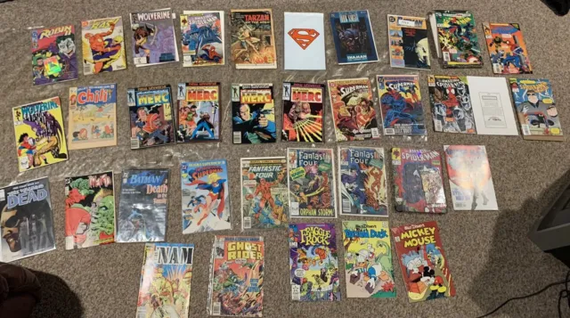 33 comic books lot  60s,70s,80s,90s 00s VINTAGE DC MARVEL Superman Batman extras