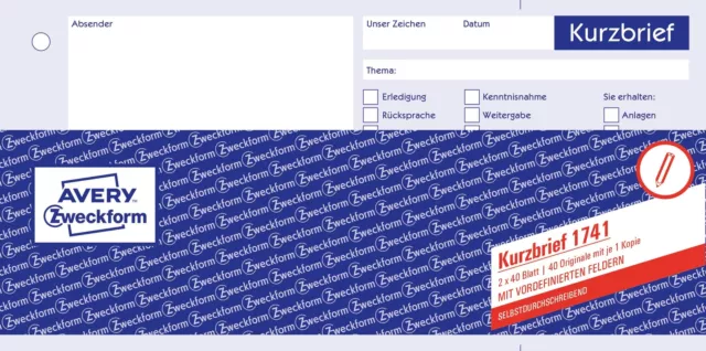 Avery Zweckform 1020 KURZBRIEF A4 Punched (1/3) – 100 Sheets – White selbstdurch