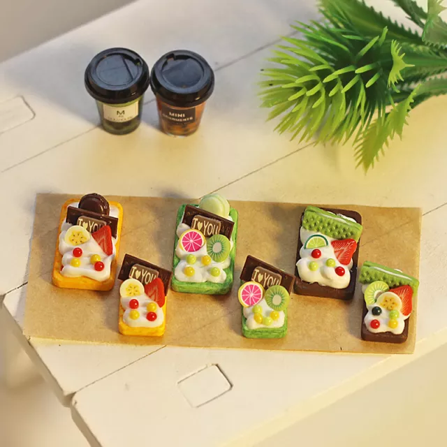 3pcs Fruit Waffle Dollhouse Miniature 1/12 Cream Dessert Bread Food Accessories