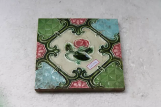 Vintage Tile Art Nouveau Majolica Pink Flower Design Architecture Tile Nh4437 8