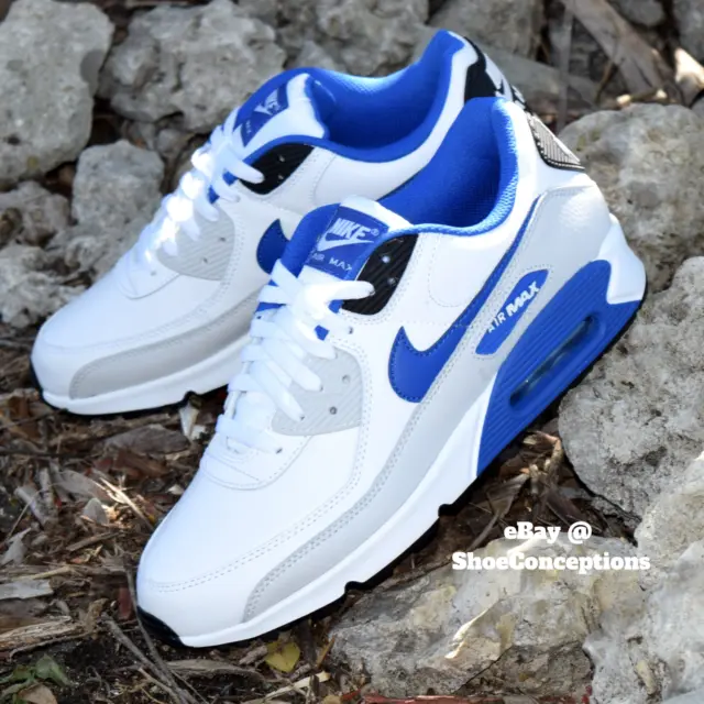 Nike Air Max 90 Leather Shoes White Game Royal Blue FN6843-100 Men's Sizes NEW