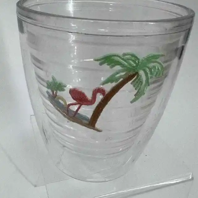 Vintage Tervis Insulated Drink Tumbler Flamingo Palm Tree Short