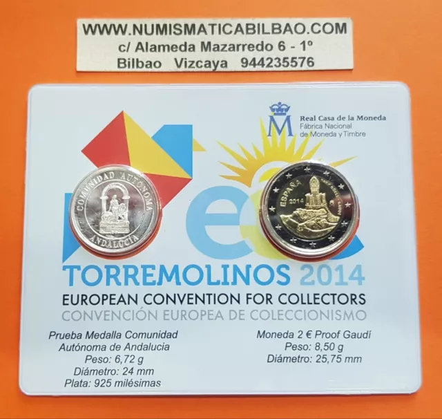 @19/Marzo Envío@ España 2 Euros 2014 Proof Pp Be Gaudi Coincard De Torremolinos