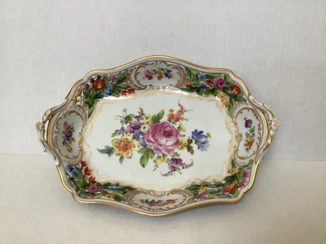 Carl Thieme Dresden Germany Floral Reticulated Hand Painted Porcelain Bowl